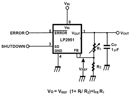 Fairchild Semiconductor’s LP2951 LDO regulator application Fairchild Semiconductor’s LP2951 LDO regulator